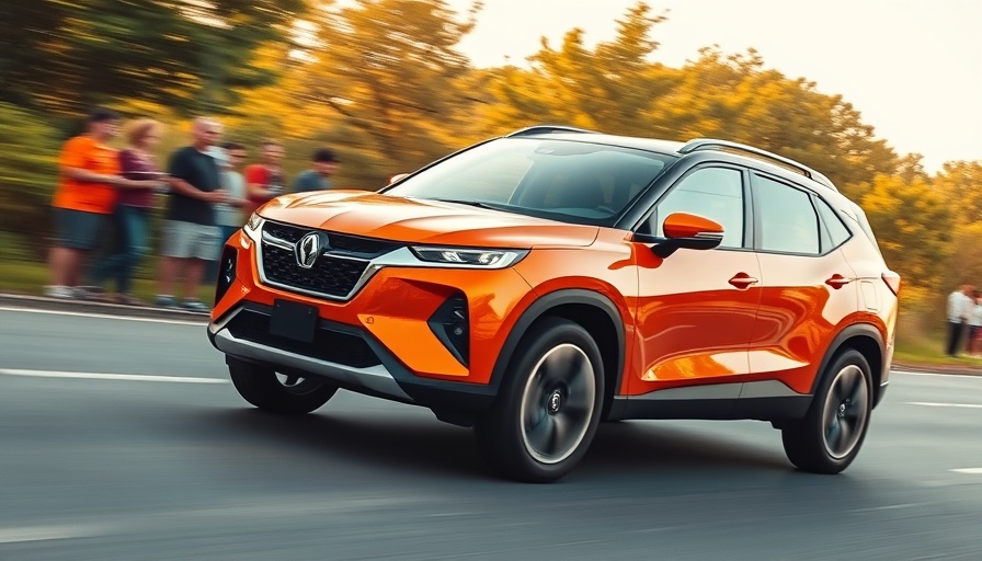 Bright orange modern SUV driving on a track, highlighting transition to SUVs.