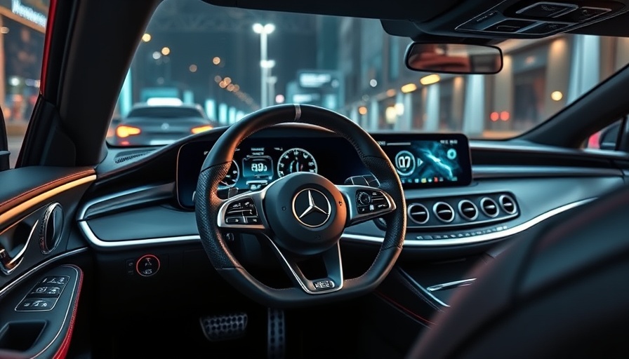 Futuristic Mercedes-Benz steering wheel showcasing Steer-by-Wire technology.