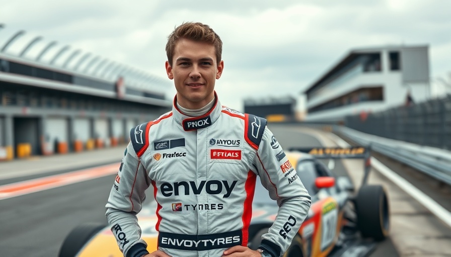 Race car driver with Envoy Tyres in 2025 Porsche Sprint Challenge GB at track.