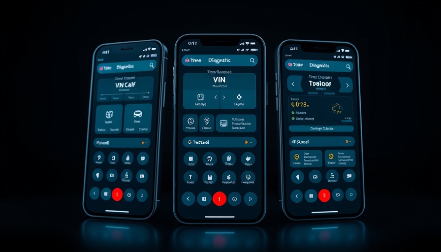 Carly for Enterprise Vehicle Diagnostics app interface on smartphone screens showing VIN checks and error codes.