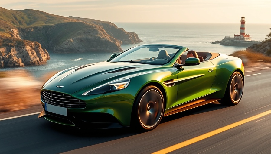 Aston Martin Vanquish Volante convertible driving on a scenic coastal road.
