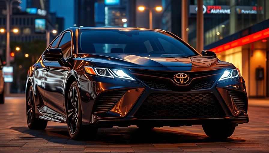2026 Toyota Camry Nightshade Edition at night in cityscape.