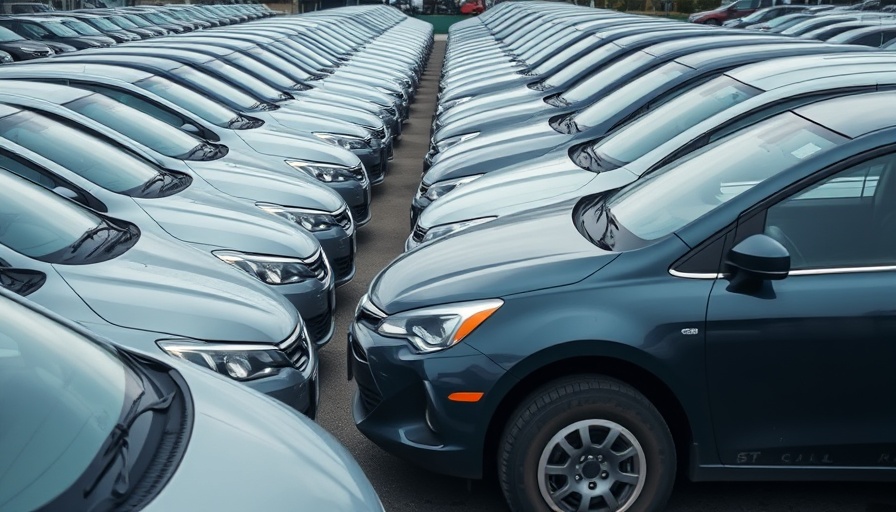 Neatly lined used cars in a parking lot illustrating price stability.