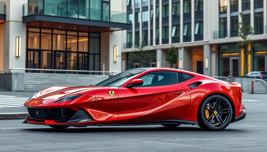 2025 Ferrari Roma in urban setting with red finish.
