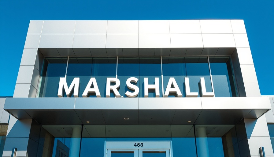 Marshall signage on modern building facade, representing acquisition