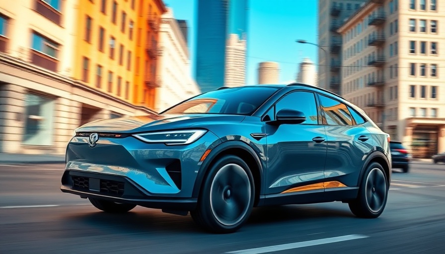 Electric SUV driving through city, highlighting EV charging times.