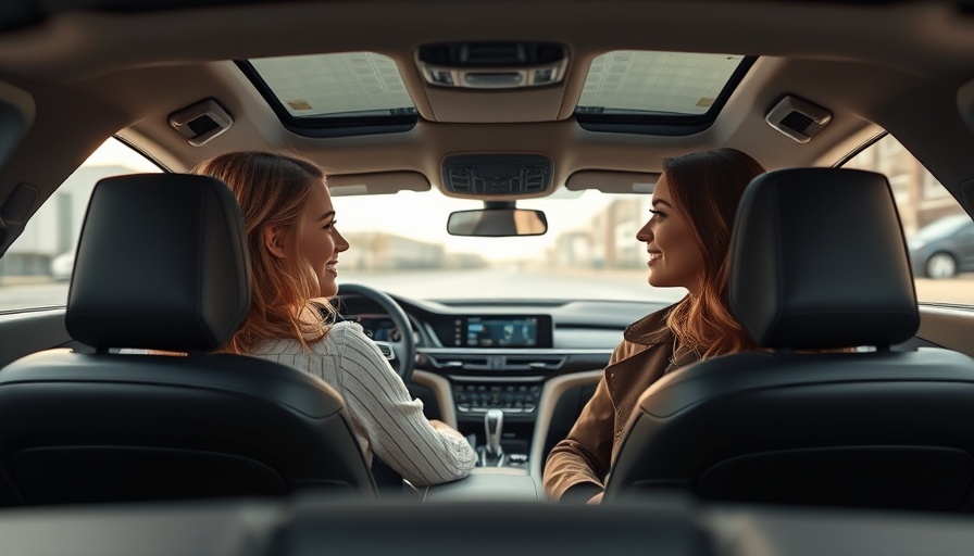 Women in a luxury car discussing features with advanced technology.