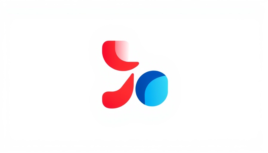 Modern tricolor logo design with red, blue, and white elements.
