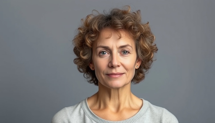 Calm curly-haired woman in a studio portrait with soft lighting.