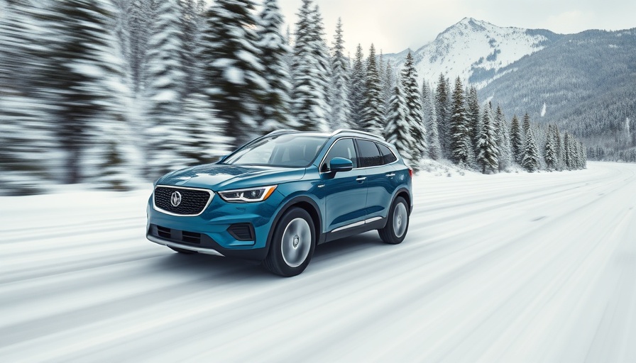Blue SUV driving through snowy forest, Mercedes GLC EV debut.