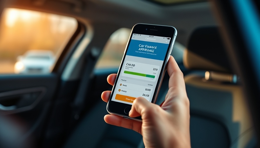 Car finance approval UK notification on smartphone in car interior.