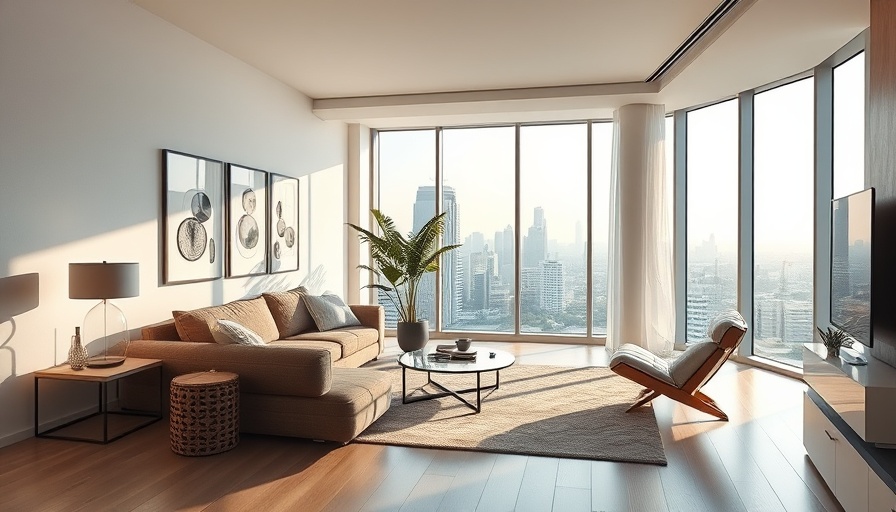 Modern living room with city view, highlighting car finance effects on mortgages in UK.