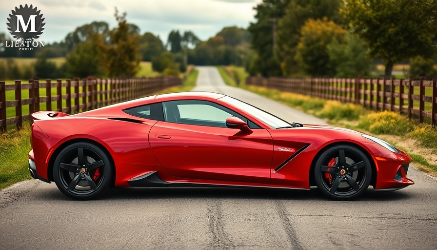 Sleek red car parked on a rainy countryside road for car accident legal assistance.