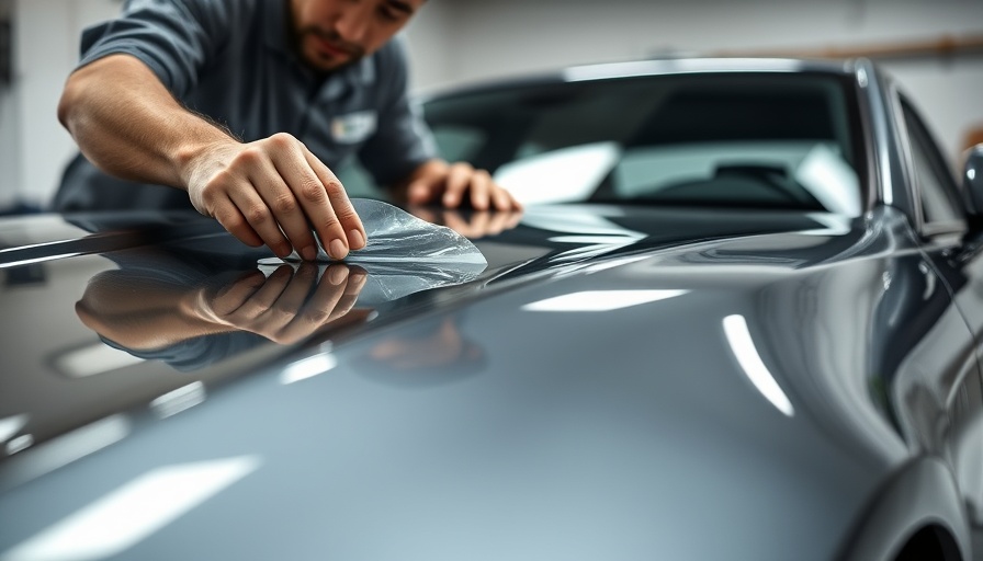 Car detailing process explained with a man applying protective film.