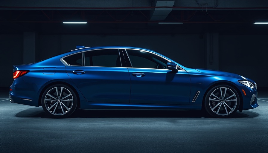 Sleek blue luxury sedan in a dimly lit parking garage, best luxury cars.