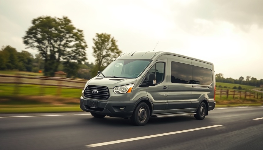 Modern van driving on rural road, illustrating van sales decline.