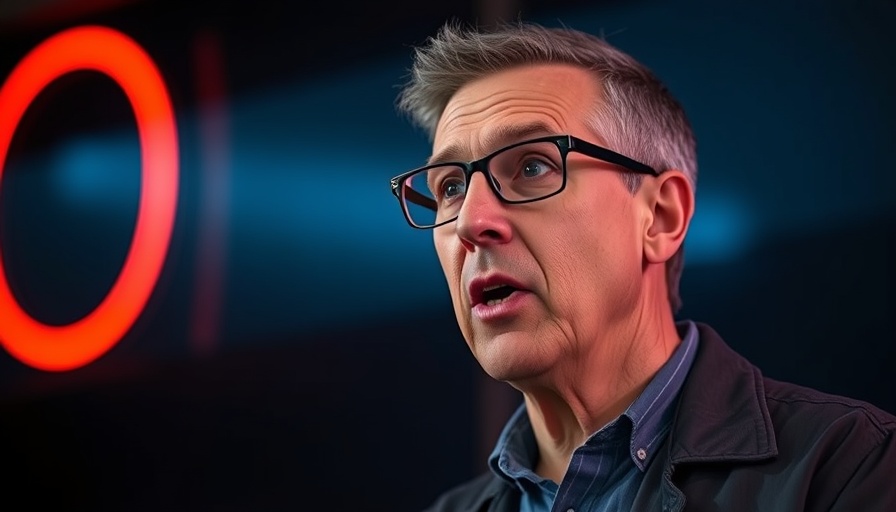 Middle-aged man discussing Top Dealer Groups in Europe with neon backdrop.