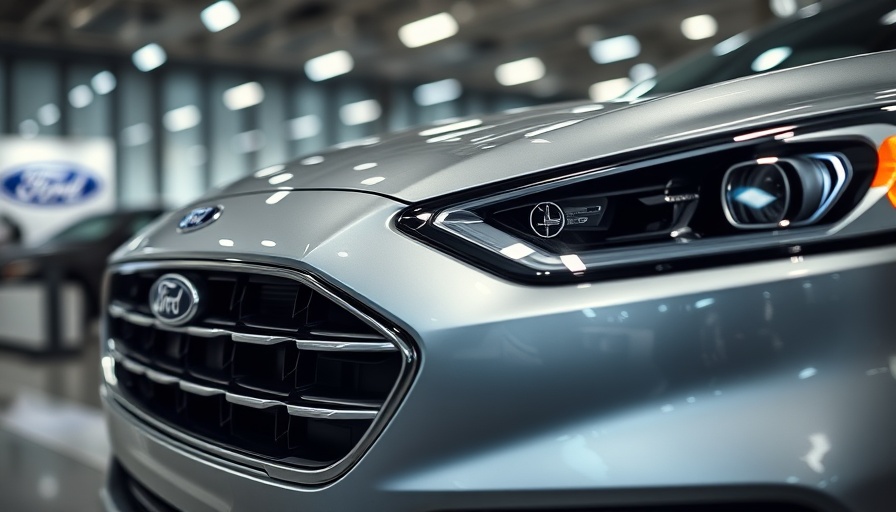 Sleek Ford car in showroom, highlighting design and pricing.