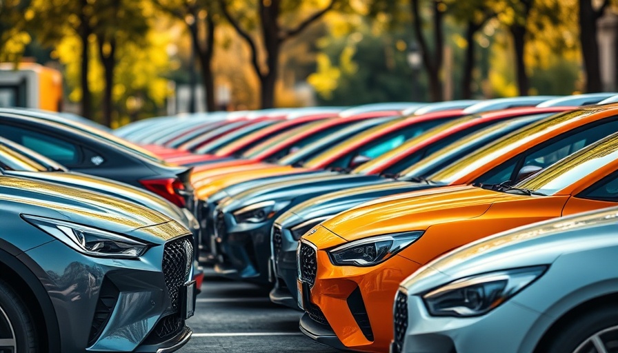 Row of modern cars in a parking lot related to car finance market growth 2025.