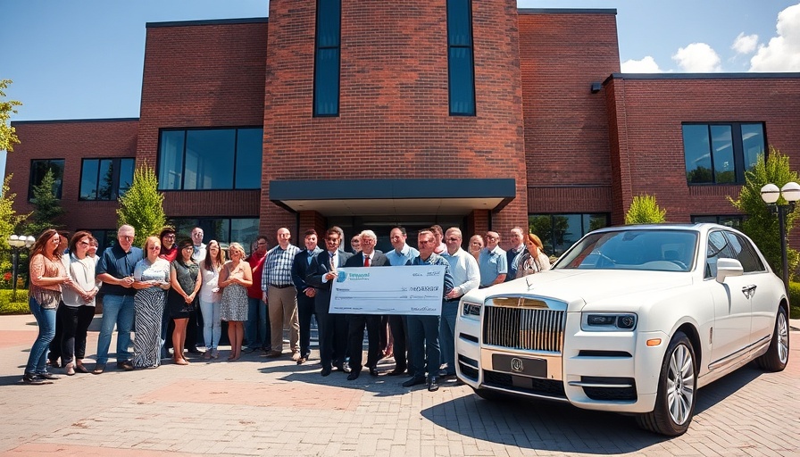 Rolls-Royce raises funds for charity event outside modern building.
