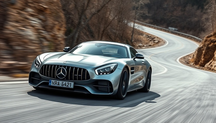 Mercedes-AMG on mountain road showcasing future models.