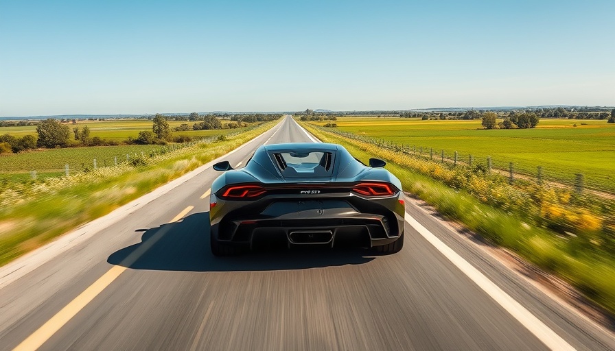 Luxury sports car showcasing horsepower on rural road.