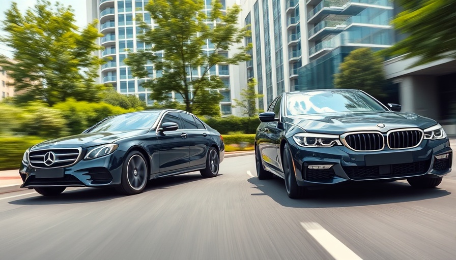 Mercedes E-Class and BMW 5 Series side-by-side comparison.