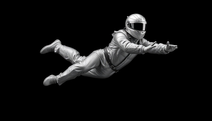 Photorealistic sculpture of racing driver against black background