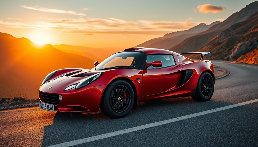 Lotus Elise S1 Rally Car in mountain sunset setting.