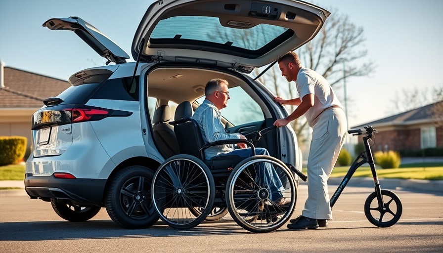 Wheelchair accessible electric car in a sunny suburban setting with open hatchback.