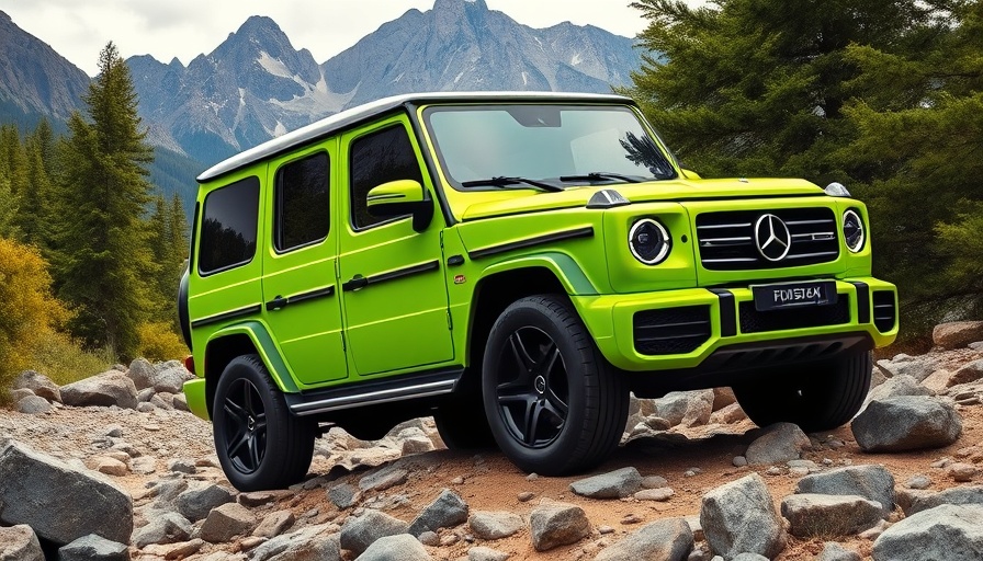 Lime green Mercedes-Benz G-Wagon showcasing its off-road capabilities on rocky terrain.