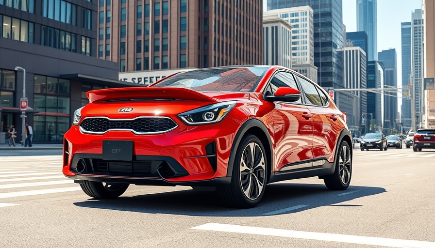 Bright red 2024 Kia EV6 GT parked in a bustling city street.