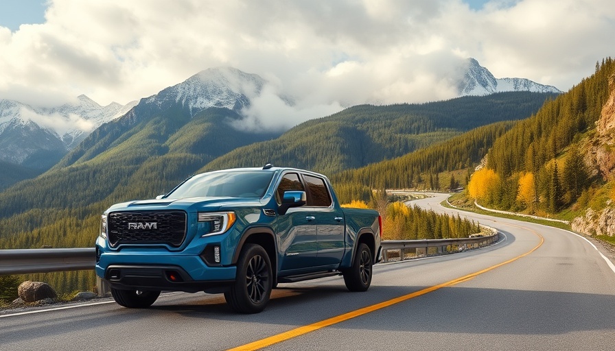 Sleek blue Ram electric truck amidst scenic mountains, Ram electric trucks delay.