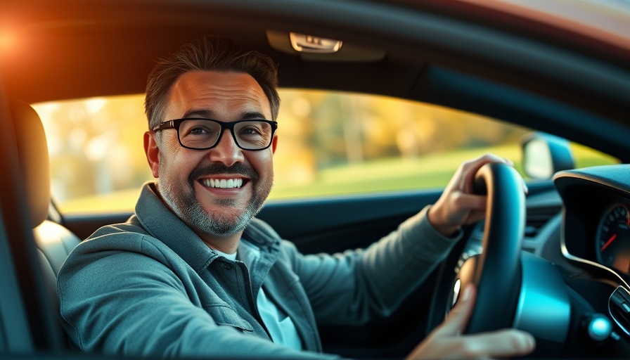Enthusiastic driver showcasing Steer-by-Wire Technology in modern car.