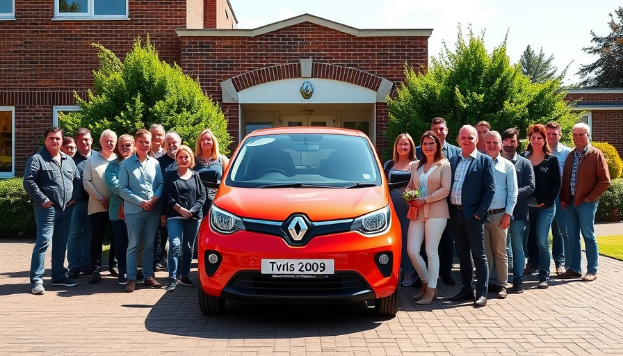 Renault Twingo Electric with a group, showcasing electric cars.