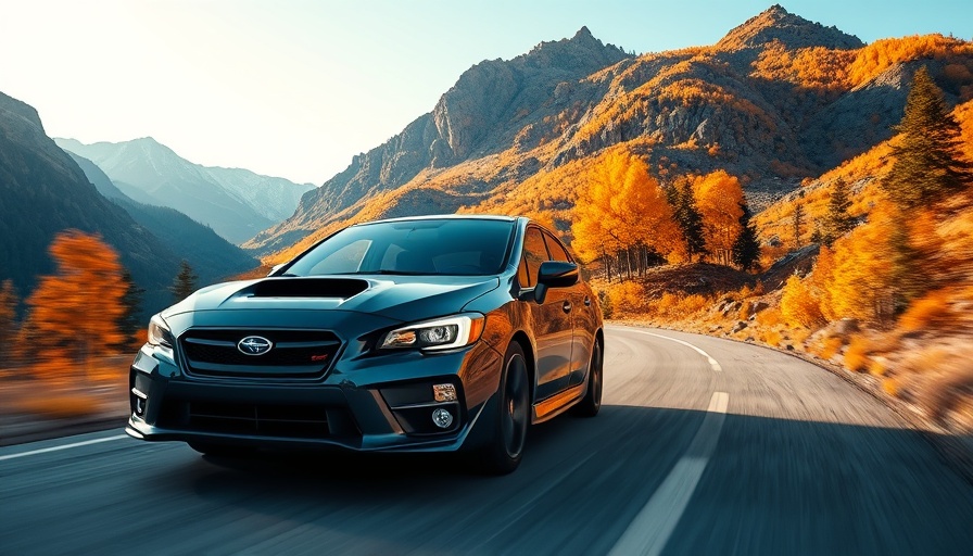 Subaru vehicle on an autumn mountain journey.
