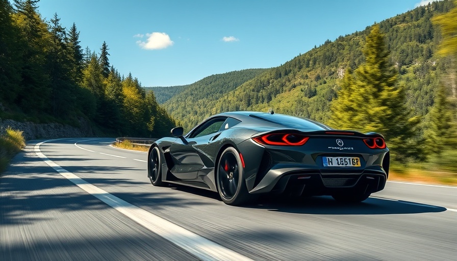 Sleek sports car on mountain road, thrilling driving experience.
