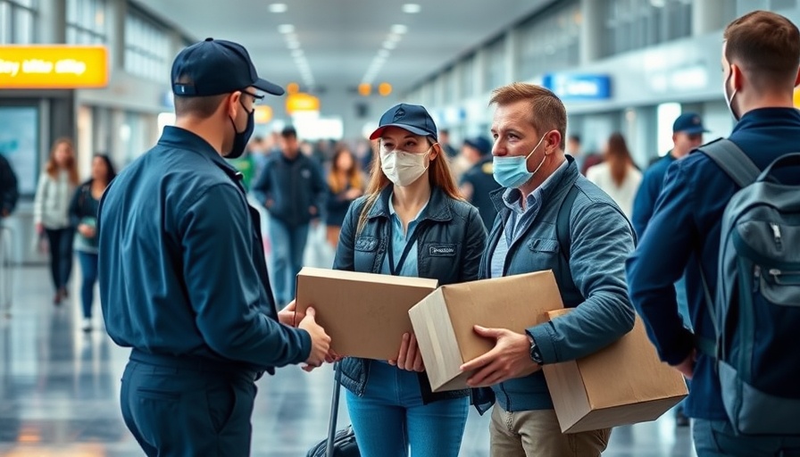 DoorDash driver enters secure airport area, guided by security.