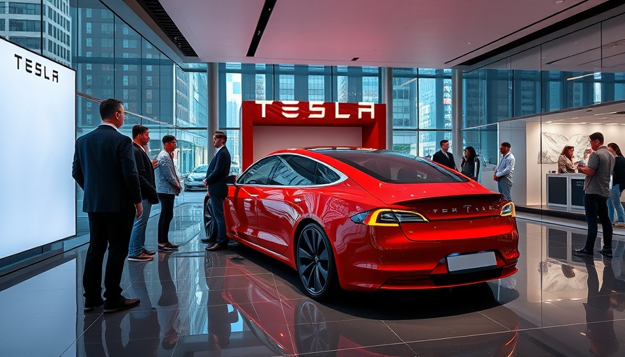BYD outsells Tesla in Europe: Tesla showroom with red electric car.