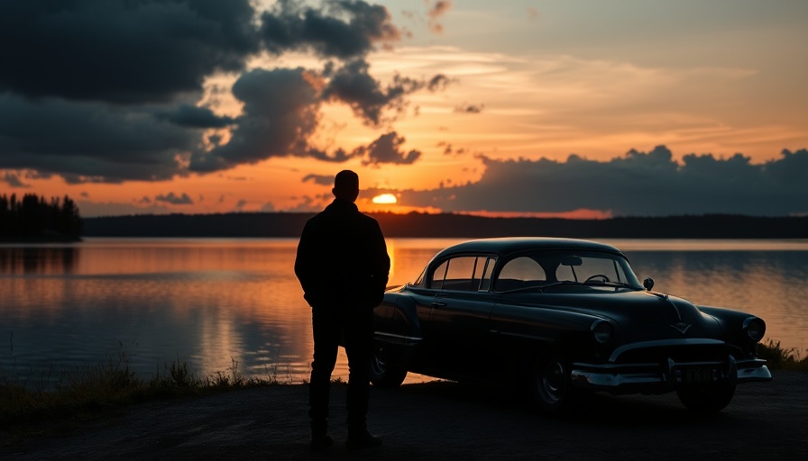 Best Audi car at sunset by a lake, dramatic silhouette.