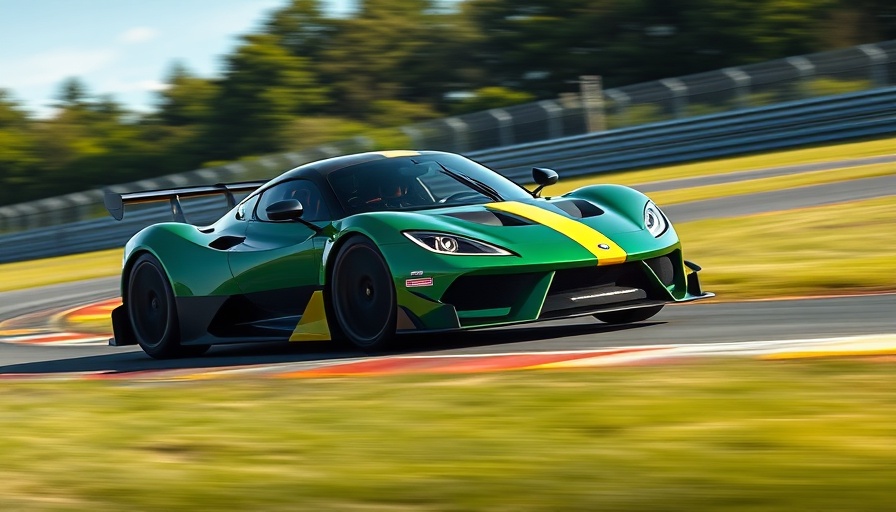 Sleek Lotus Emira with Mercedes-AMG V8 speeding on track