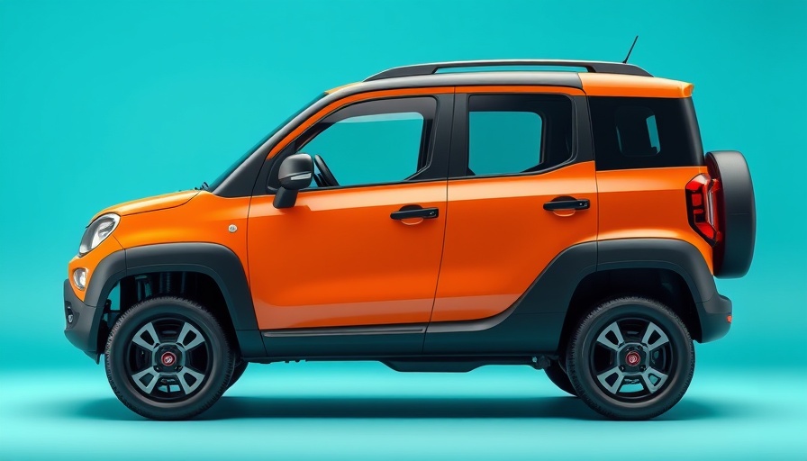 Orange Fiat utility vehicle in bright studio.