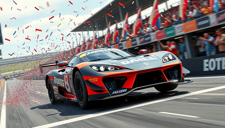 Alex Palou Indianapolis 500 win celebrated with dynamic race car scene.