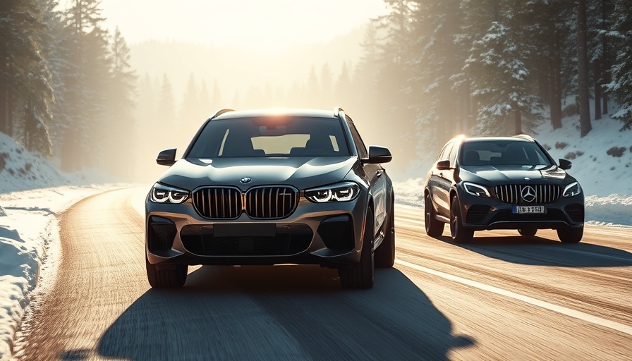 Mercedes GLC EV vs BMW Neue Klasse SUV in contrasting landscapes.