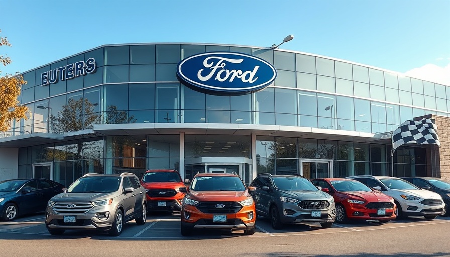 Hartwell profit decline automotive market, Ford dealership exterior with cars displayed.