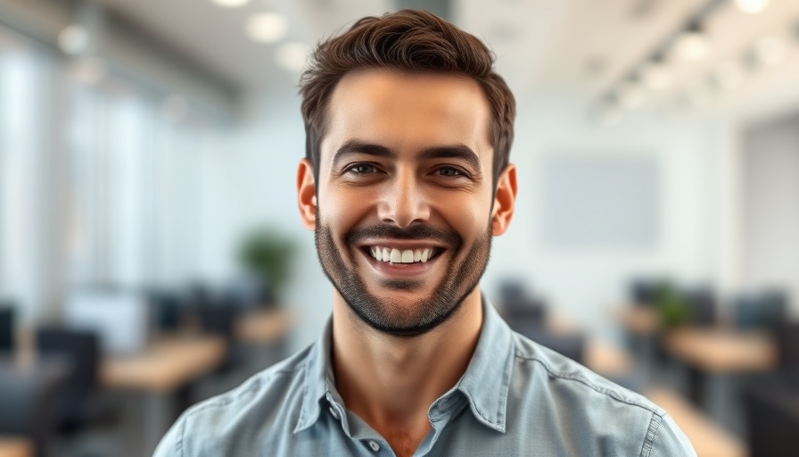 Smiling man in office, related to Keyloop Cloud dealer platform.