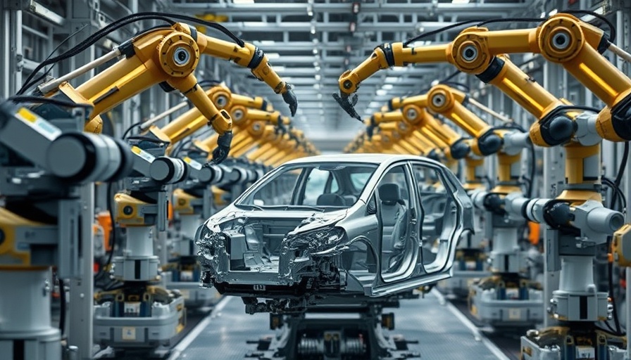 Manufacturing assembly line with robots in UK car production.