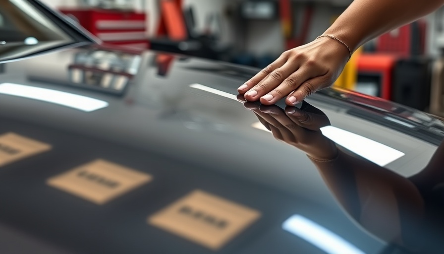 Applying 3M paint protection film on car hood, close-up.
