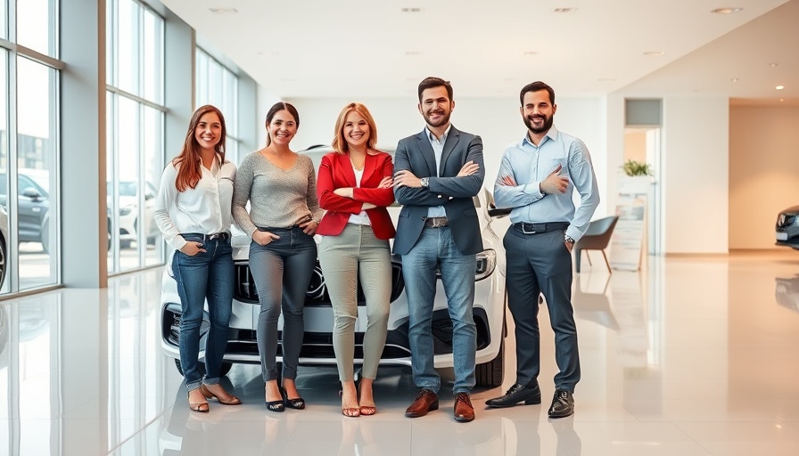 Professional team in a car showroom representing best big companies to work for in UK.