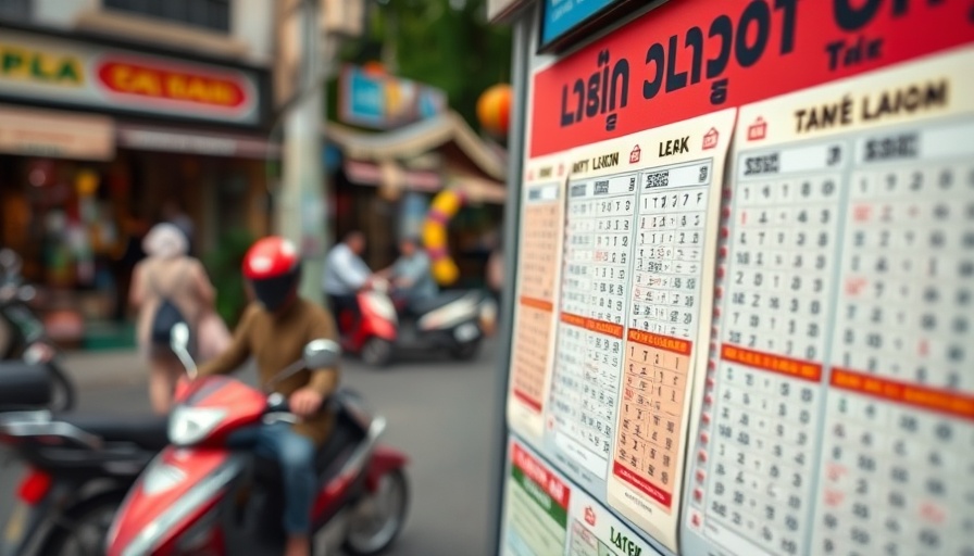 Close-up of Thai lottery tickets displayed on a street platform.